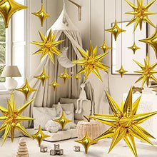 Load image into Gallery viewer, Gold Explosion Cone Mylar Balloons Gold 4 Point Star Foil Balloons With Transparent Fishing Line Glue Balloon Dot