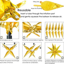 Load image into Gallery viewer, Gold Explosion Cone Mylar Balloons Gold 4 Point Star Foil Balloons With Transparent Fishing Line Glue Balloon Dot