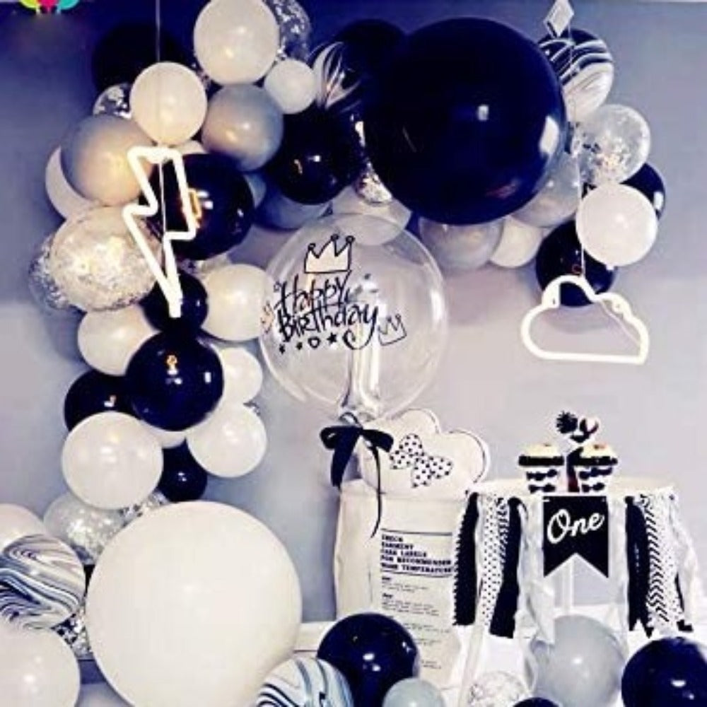 Marble Black Silver and White Balloon Garland Birthday Party