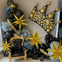 Load image into Gallery viewer, Gold Explosion Cone Mylar Balloons Gold 4 Point Star Foil Balloons With Transparent Fishing Line Glue Balloon Dot