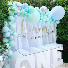 Load image into Gallery viewer, Blue Mint Green Silver Metallic Balloon Garland Arch Kit