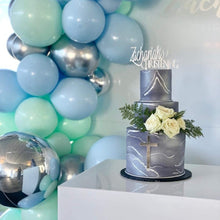 Load image into Gallery viewer, Blue Mint Green Silver Metallic Balloon Garland Arch Kit