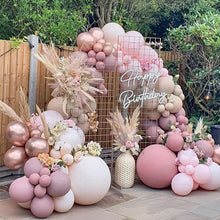 Load image into Gallery viewer, Blush Pink Balloon Arch Kit Double Stuffed Dusty Rose Iovry Brown Balloon