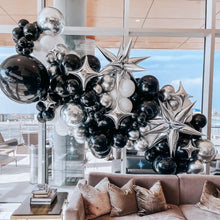 Load image into Gallery viewer, Explosion Star Moon Mylar Balloons Silver Rose Gold Cone Foil Balloons Silver 4 Point Star Balloons Transparent Fishing Line Glue Balloon Dot
