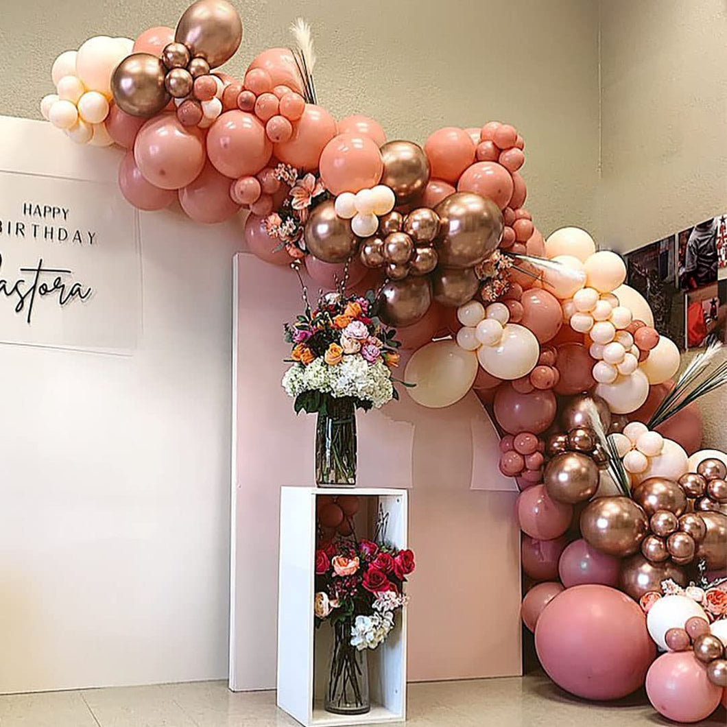 Blush Pink Balloon Arch Garland Double Stuffed Dusty Rose Champagne Gold Metallic Latex Balloons Kit