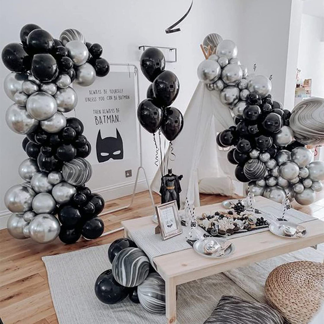 Black Silver Balloons Garland Foil Marble Balloon Arch Kit