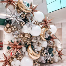 Load image into Gallery viewer, Explosion Star Moon Mylar Balloons Silver Rose Gold Cone Foil Balloons Silver 4 Point Star Balloons Transparent Fishing Line Glue Balloon Dot

