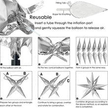 Load image into Gallery viewer, Explosion Star Moon Mylar Balloons Silver Rose Gold Cone Foil Balloons Silver 4 Point Star Balloons Transparent Fishing Line Glue Balloon Dot
