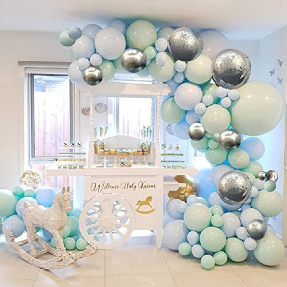 Blue Mint Green Silver Metallic Balloon Garland Arch Kit