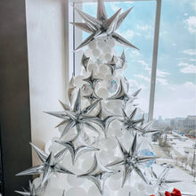 Load image into Gallery viewer, Explosion Star Moon Mylar Balloons Silver Rose Gold Cone Foil Balloons Silver 4 Point Star Balloons Transparent Fishing Line Glue Balloon Dot
