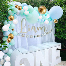 Load image into Gallery viewer, Mint Blue White Gold Metallic Balloon Garland Arch Kit
