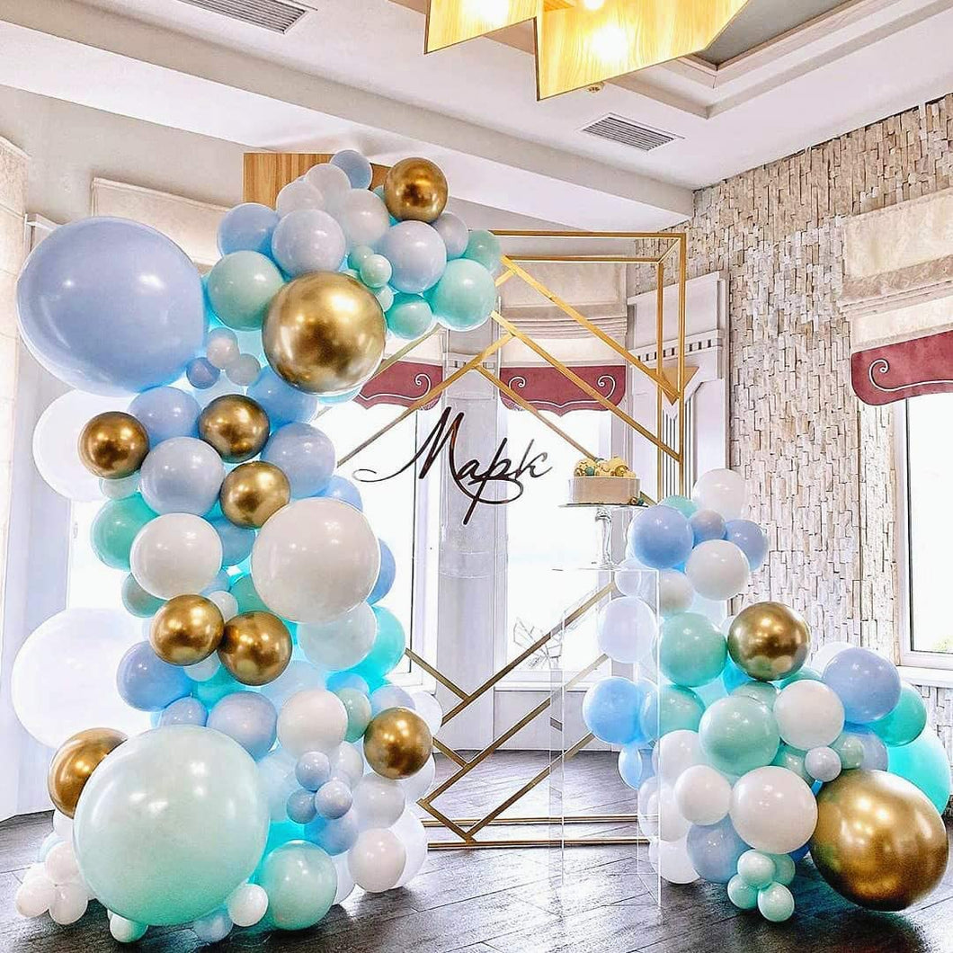 Mint Blue White Gold Metallic Balloon Garland Arch Kit